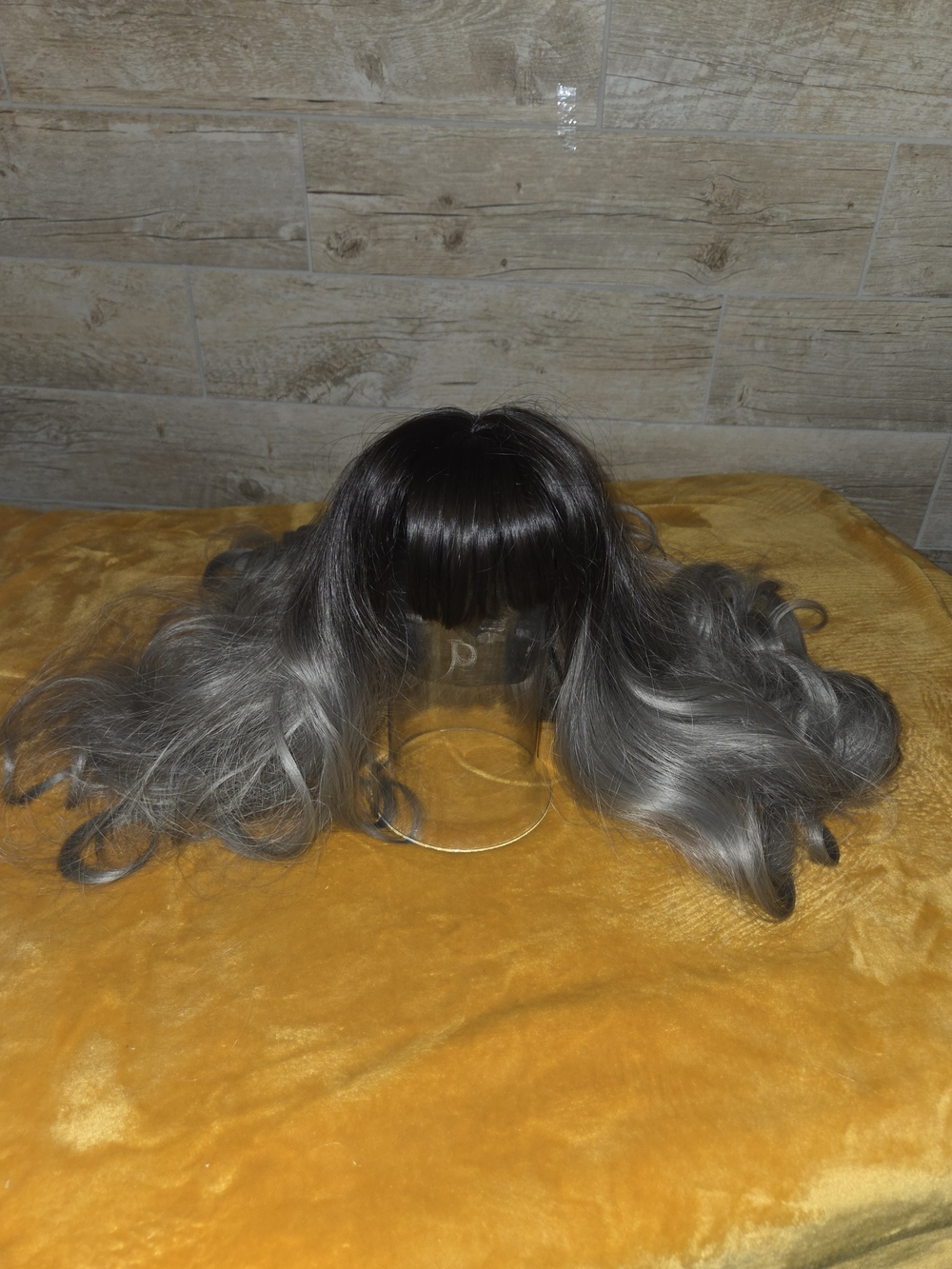 Gray Ombre Synthetic Wig with Bangs - Women Hair